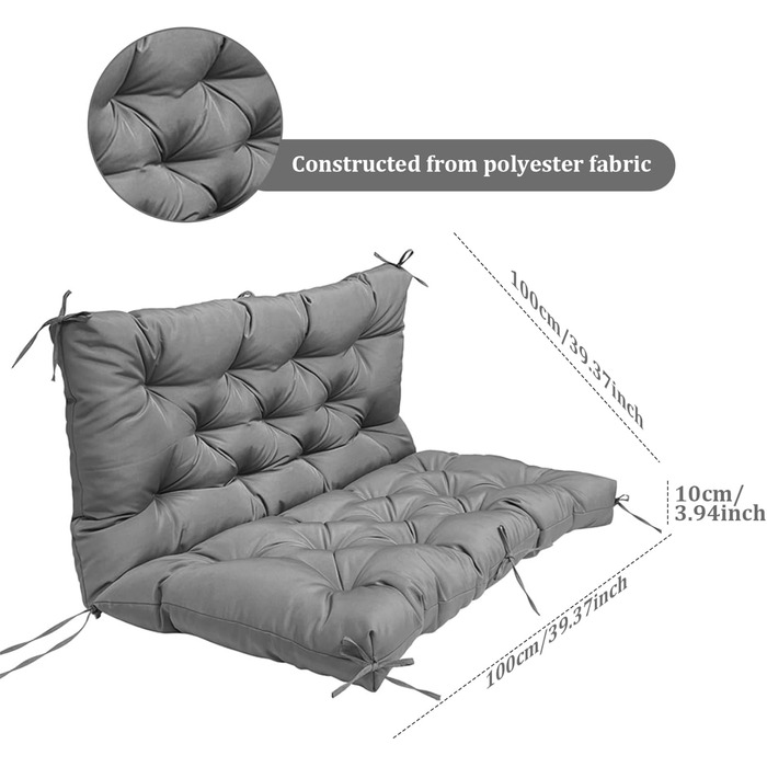 Подушка для гойдалок на ганку Заміна потовщення Подушка-гойдалка з ременями та спинкоюСіра плетена подушка для веранди, патіо, заднього двору, 39x39x4 дюйми Подушка-гойдалка для ганку 39 як 4 ієни