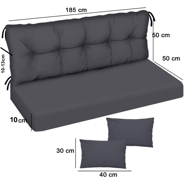 Подушка для садової лавки та 2 подушки Подушка з піддонів Подушка для сидіння та подушка для спини Подушка для сидіння Подушка Матрац Садова подушка Гладкі лопати Palm Light 133, 185x50x50