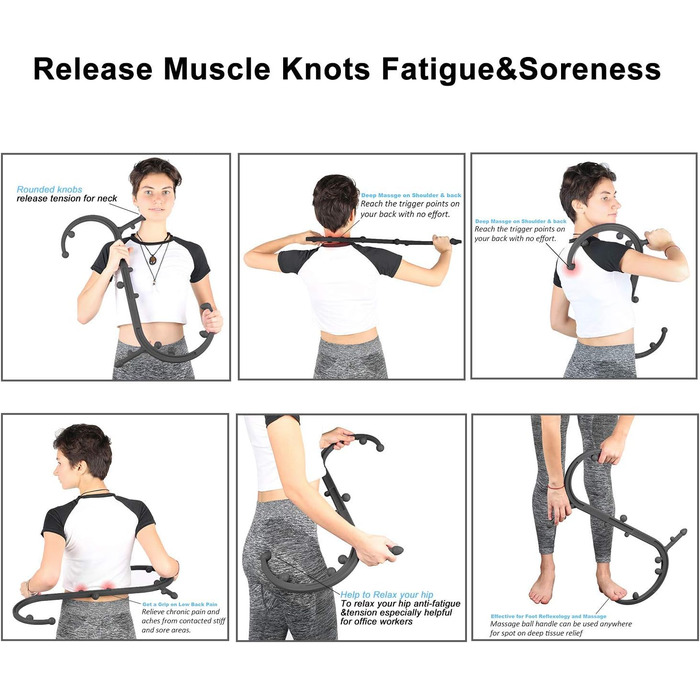 Пристрій для терапії та самомасажу тригерних точок Sokiss Body S-подібний масажер тригерних точок знімає біль у м'язах, інструмент для міофасціальної релаксації м'язів спини та шиї чорний