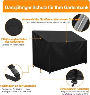 Садова лавка чохол 3-місний водонепроникний, атмосферостійкий чохол для лавки, 500D Оксфорд надміцний захисний чохол для садової лавки чохол зимостійкий (163x66x63/89см)