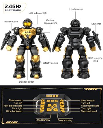 Робот для дітей від 5-10 років, з дистанційним управлінням, великий програмований розумний танцюючий крокуючий RC-робот-іграшка з управлінням жестами, для хлопчиків дівчаток, подарунок, чорний