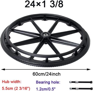 Дюймові аксесуари для ручних інвалідних візків Запасне заднє колесо Ненадувне нековзне колесо з поліуретану 24 x 13/8 / Чорний / 24 дюйма, 24-