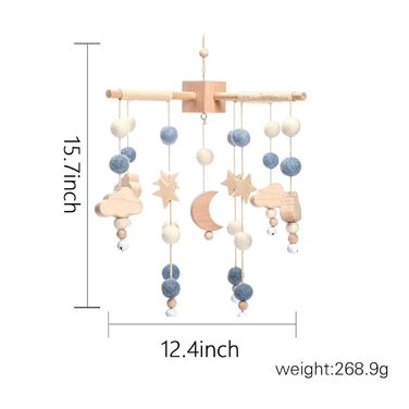 Мобільний кронштейн Promise Babe Baby Дерев'яні білі хмари Дизайн для дитячого ліжка, дитячої пеленального столика Манеж своїми руками Дитячий мобільний тримач Кронштейн Стійка для підвіски Музична шкатулка Духова дзвіночок (Blue Moon Mobiles)