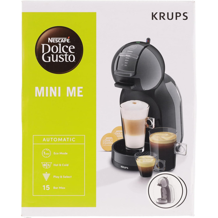 Кавоварка Krups Nescaf Dolce Gusto Mini Me KP123BK та інші напої, автоматична, 0,8 л, сіра/чорна