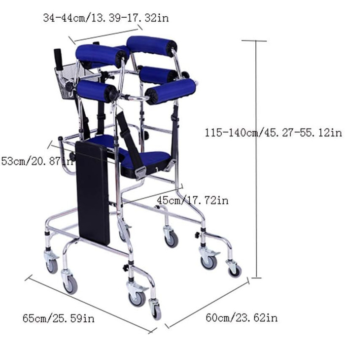 Складаний роллер, тростина для ходьби, практична рама для ходьби з подвійною опорою під пахви та регулюванням висоти та ширини, з 8 круглими колесами для реабілітації нижніх кінцівок