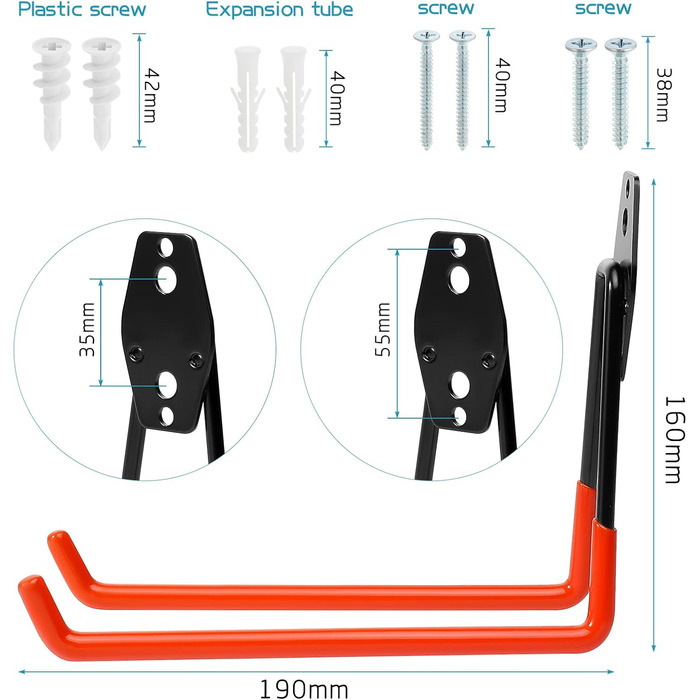 И настінні гачки гаражні, важкі гаражні гачки, подвійні гачки гаражні, гаражні гачки для зберігання для організації сходів, шлангів, велосипедів, електроінструментів громіздкі (великі, помаранчеві), 4 шт.