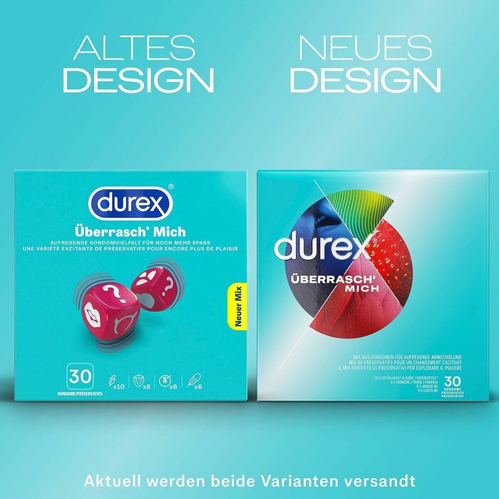 Презервативи Durex Surprise Mix захоплююче різноманіття, практичні та непомітно упаковані для безпечного сексу та додаткової стимуляції оптова упаковка з 30 шт.