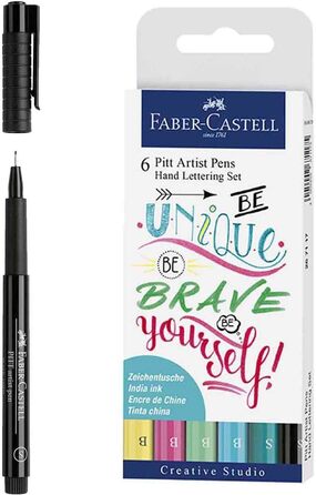 Чорнильна ручка Faber-Castell Pitt Artist Pen, ширина лінії S, колір 199, чорна в т.ч. 6 шт. Пастельні написи від руки