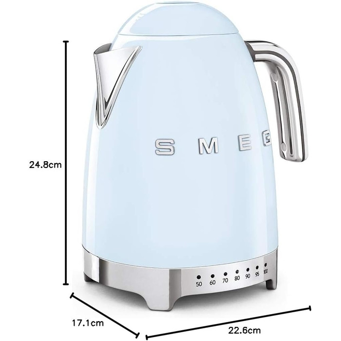 Чайник Smeg KLF04PBEU, 2400, 1,7 літра, Пастельно-блакитний одномісний