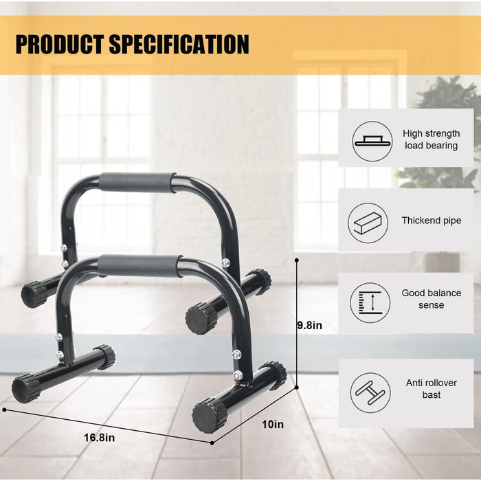 Паралетки KingMile, стійка на руках Barrenm, велика планка для віджимання та занурення в неї, нековзні ручки для віджимань, обладнання для гімнастики для внутрішнього та зовнішнього використання, підходить для домашнього фітнесу та віджимань чорний