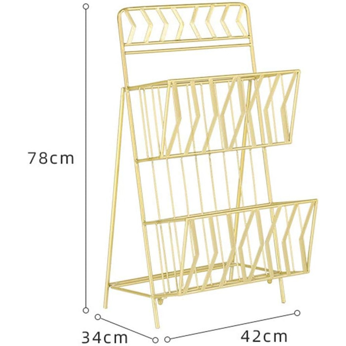 Підлогова підставка для журналів і брошур, підлогова підставка для літератури, легка розкішна підлогова підставка для рекламних матеріалів, підставка для журналів 34x42x78см золото