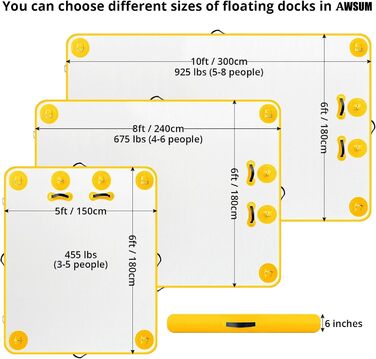 Надувний плавучий док Плавучий док Плавуча платформа для озер Плавуча платформа для плавання Плавуча платформа для озер Велика плавуча платформа надувна для басейну, океану 8 х 6 футів жовта