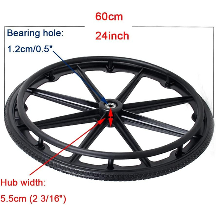 Запасне колесо заднього колеса для інвалідного візка, 24-дюймове суцільне колесо, нековзне колесо, аксесуар для ручного крісла колісного/чорний/24 дюйма