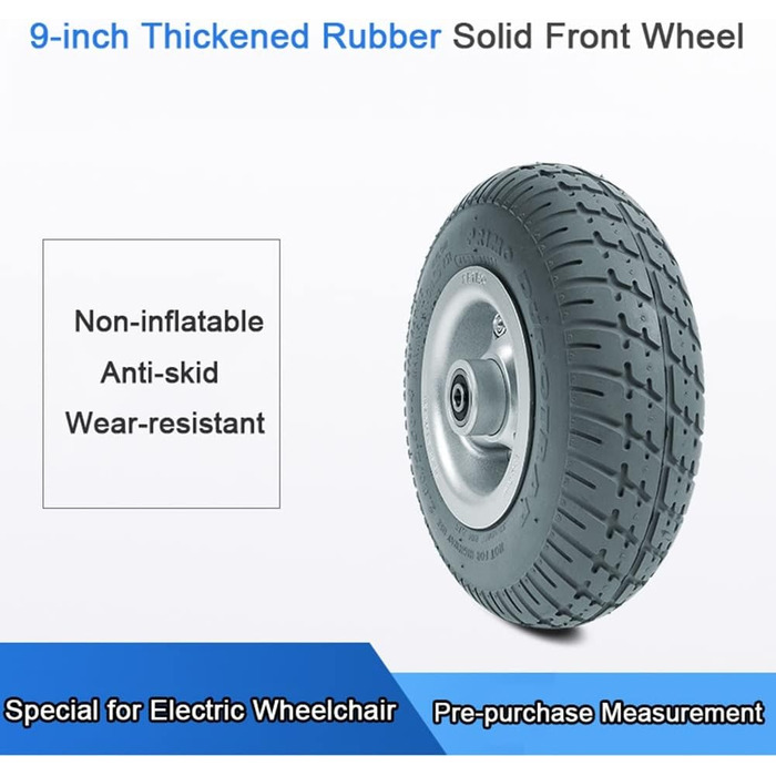 Дюймова заміна переднього колеса для інвалідних візків, аксесуари для передніх коліс для електричних інвалідних візків, суцільна шина без повітря (9 дюймів/22 см), 9-