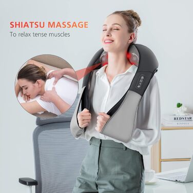 Для плечей, шиї, спини з функцією нагрівання, 4D Rotation Neck Massager проти напруги для домашнього офісу та автомобіля, подарунок для чоловіків, жінок