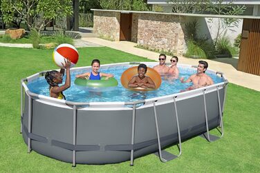 Басейн Bestway Power Steel Frame Pool Complete with Filter Pump 488 x 305 x 107 см, сірий, овальний