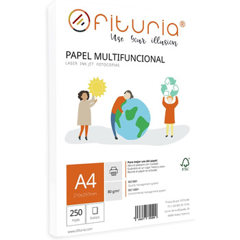 Упаковка 80 г аркушів формату А4, 250 аркушів, білий багатофункціональний папір для школи та лабораторій, ідеально підходить для лазерних принтерів, струменевих принтерів або копіювальних апаратів - Ofituria 250 hojas A4