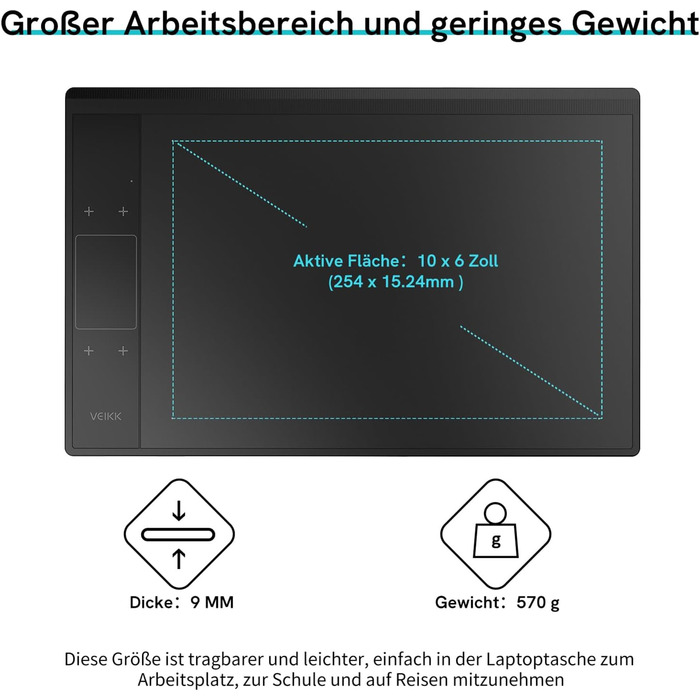 Графічний планшет VEIKK A30 V2 з 4 сенсорними кнопками та панеллю для жестів, перовий планшет розміром 10x6 дюймів зі стилусом без батареї та 8192 професійними рівнями тиску, сумісний з Win/Linux/Android/Chrome OS/Mac