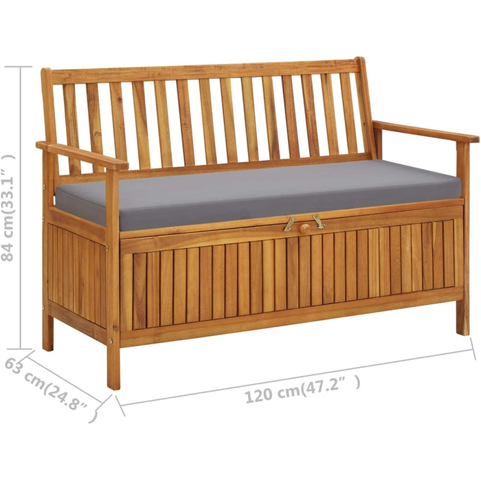 Садова лавка з місцем для зберігання 120 см 2-місна лавка Скриня Лавка для подушок Ящик для зберігання Лавка для зберігання Балконна подушка Подушка для балкона Садова скриня для саду Балкон Відкритий патіо, масив дерева Акація