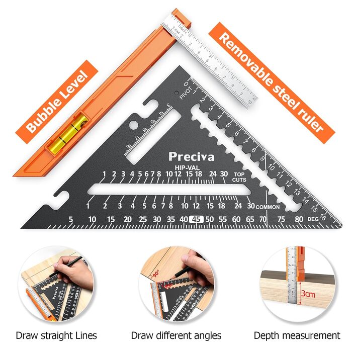Набір столярних косинців, метрична трикутна лінійка Preciva та лінійка 300 мм, комбінована квадратна лінійка з алюмінієвого сплаву для майстрування, столярних робіт, домашніх завдань