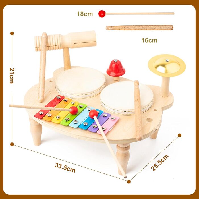 Барабани дитячі,барабани дитячі 10 в 1 музичні інструменти дитячі від 1 2 3 років з ксилофоном,дерев'яні іграшки,музичні іграшки перкусійний інструмент настільний хлопчики дівчатка подарунок на день народження