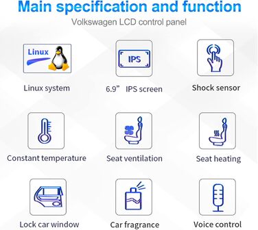 Панель керування автомобільним кондиціонером MOOKAKA сумісна з Volkswagen Lavida 2017-2022 Панель кондиціонера HD РК-дисплей IPS Сенсорний екран Підтримка голосового керування, клімат-регулювання, підігрів сидінь