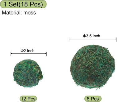 Карта джерела 1 набір мохових кульок, 12 шт. 2" 6 шт. 3,5" зелених декоративних мохових кульок для центральної частини, чаш, наповнювачів для ваз, прикрас для дому