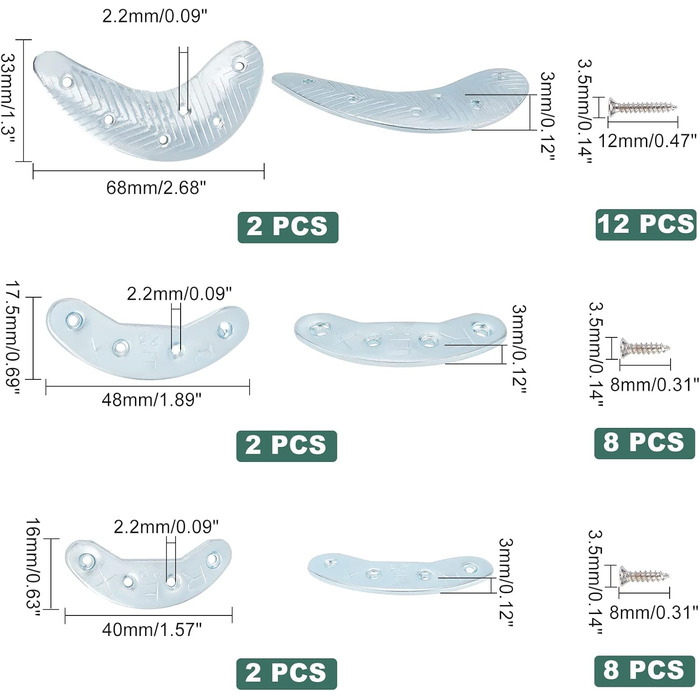 Пари металевих п'яткових пластин, змінні пластини п'яти з гвинтовими цвяхами, підошва півмісяця Ремонтні накладки для п'яти Змішувачі для взуття та черевиків, 3