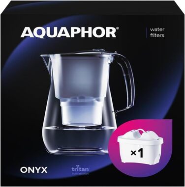 Фільтр для води AQUAPHOR Onyx Black в т.ч. 1 фільтр MAXFOR I 4.2 л Фільтр для води в склі Шукайте графин I зменшує вапняний наліт і хлор Я ідеально підходить для сім'ї I Преміум якість I Стильний контейнер Чорний в т.ч. 1 MAXFOR картридж одинарний