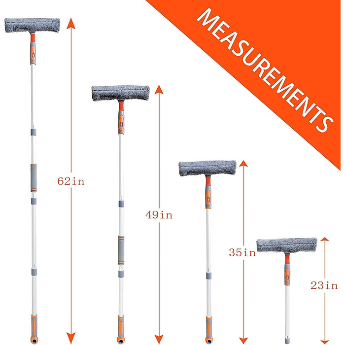 Професійний очищувач склоочисників, Душовий склоочисник 2-в-1 з подовжувачем, Телескопічний омивач вікон з поворотною головкою, Інструменти для миття скла для внутрішніх і зовнішніх високих вікон