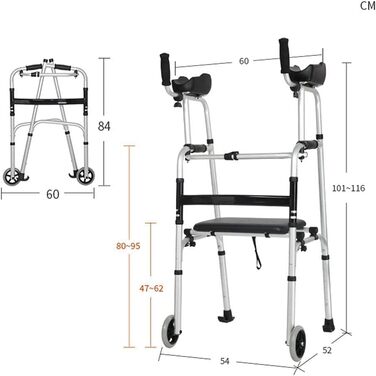 Допоміжні засоби для ходьби для людей похилого віку, розбірні ходунки для людей похилого віку, знімний підлокітник, регульований по висоті, легкий ролик, рама для ходьби, допоміжний засіб для пересування, транспортне крісло, з 2 колесами та декою для пере