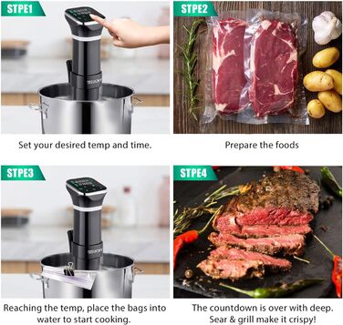 Вт Sous-vide Stick Precision Cookulator Занурення Занурювальний циркуляційний насос Точне регулювання температури, цифровий таймер, надтихий, сенсорний РК-дисплей, нержавіюча сталь, плита Sous Vide, 1100