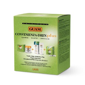 Грязі з морськими водоростями Guam Dren Plus Convenience Set, Обробка морськими водоростями Грязі Guam Dren Plus 500 гр Грязьовий крем Dren 200 мл 30 пакетиків Харчова добавка Britannia Dren Plus, виробництво Італія