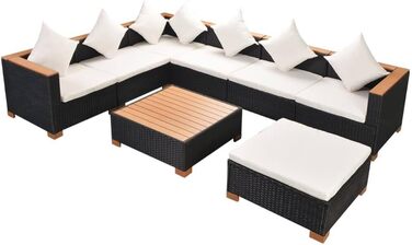 Диван садовий 8 шт. Poly Rattan Black Seating Group Lounge Garden Set Диван 3 шт. кутовий 3 шт. середня частина підставка для ніг стіл