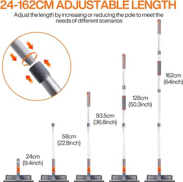 Професійний очищувач склоочисників GUHAOOL, Душовий склоочисник 2-в-1 з подовжувачем 58-162 см, Телескопічний мийник вікон з поворотною головкою, Інструменти для миття скла для внутрішніх високих вікон