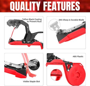Плоскогубці для підв'язування рослин Soojook, машина для підв'язування рослин 420 г, машина для підв'язування рослин з 10000 скоб 20 рулонів зеленої стрічки SJ-8108R Red