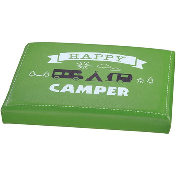 Вуличний табурет для пивного ящика, модель кріплення сидіння Happy Camper, матеріал імітації шкіри, розміри 44 х 34 х 5 см, колір зелений, ідеально підходить для саду, тераси, бару або просто вдома.