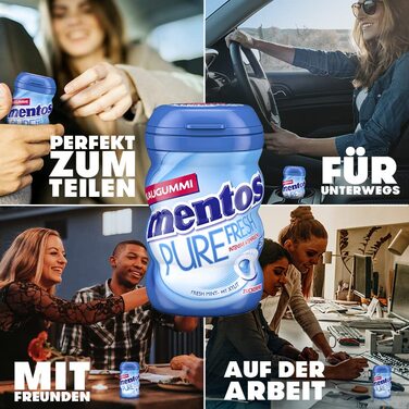 Жувальна гумка Mentos Pure Fresh Mint, 6 коробок драже жувальної гумки без цукру зі смаком м'яти перцевої та рідким наповнювачем, мультиупаковка (6 x 70 г)