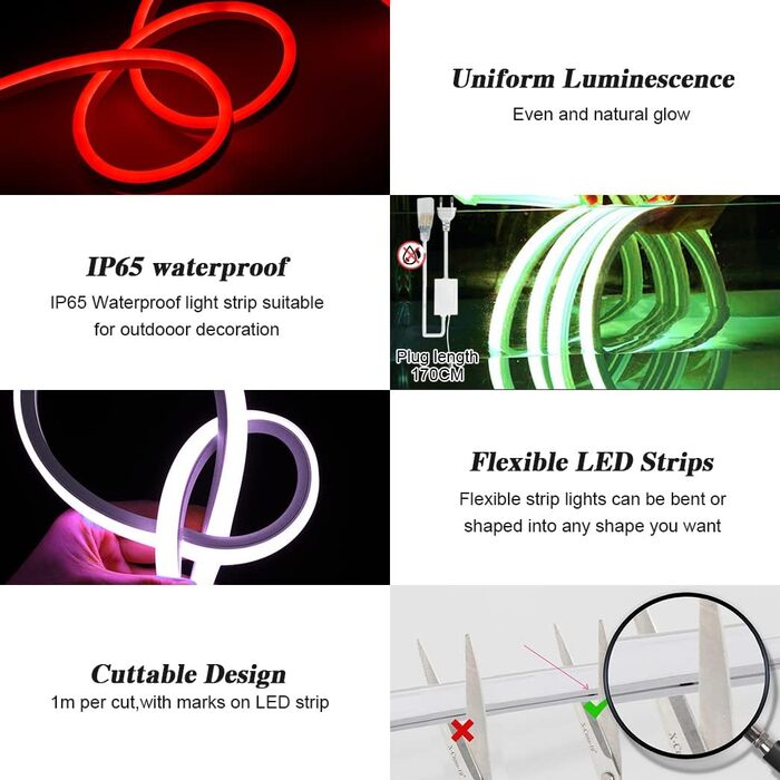 Неонова світлодіодна стрічка 15 м, світлодіодна трубка 230 В зовні IP65 водонепроникна гнучка неонова світлодіодна стрічка, з дистанційним керуванням, керування програмою Bluetooth DIY смужка, з блоком живлення, для внутрішнього та зовнішнього використанн