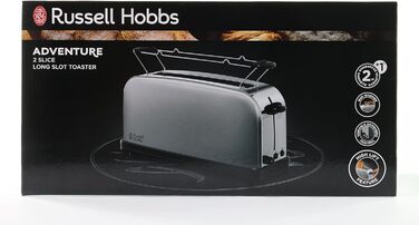 Тостер Russell Hobbs довгий слот для 2 скибочок / 1 широкий шматок хліба Adventure з нержавіючої сталі (дуже широкий слот для тостів, включаючи насадку для булочки, 6 рівнів підрум'янювання функція розморожування, 1000 Вт) 21396-56