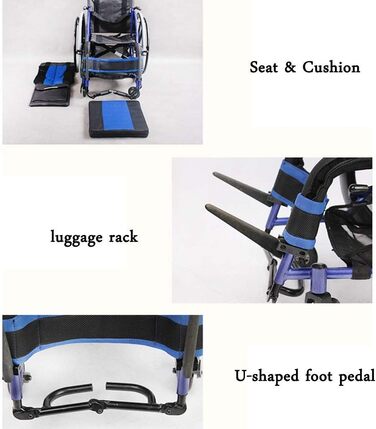 Інвалідний візок, Розбірний, З алюмінієвого сплаву, Легкий, Самохідний, з незалежною подушкою та подушкою сидіння, Шини швидкознімні, Візок Скутер для інвалідів/людей похилого віку, Портативний