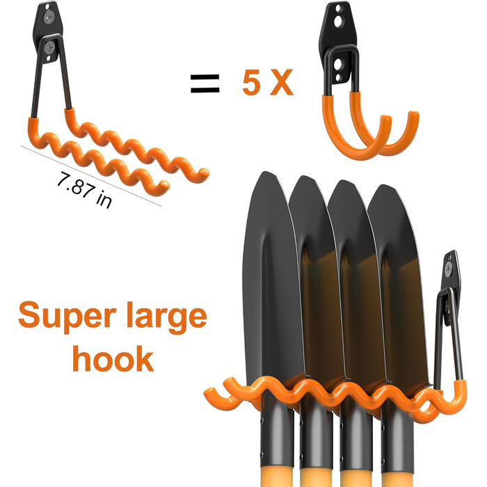 Настінні гачки для гаража та 2 кабельні стяжки, надміцні гачки для гаража, подвійні гачки для зберігання, тримач для інструментів, велосипеди, драбина, стілець великий помаранчевий, 10 шт.