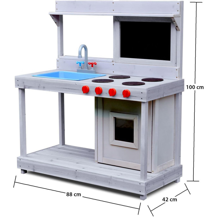Відкрита ігрова кухня Noah з дерева з мийкою для садової тераси з крейдяною дошкою для грязьової кухні