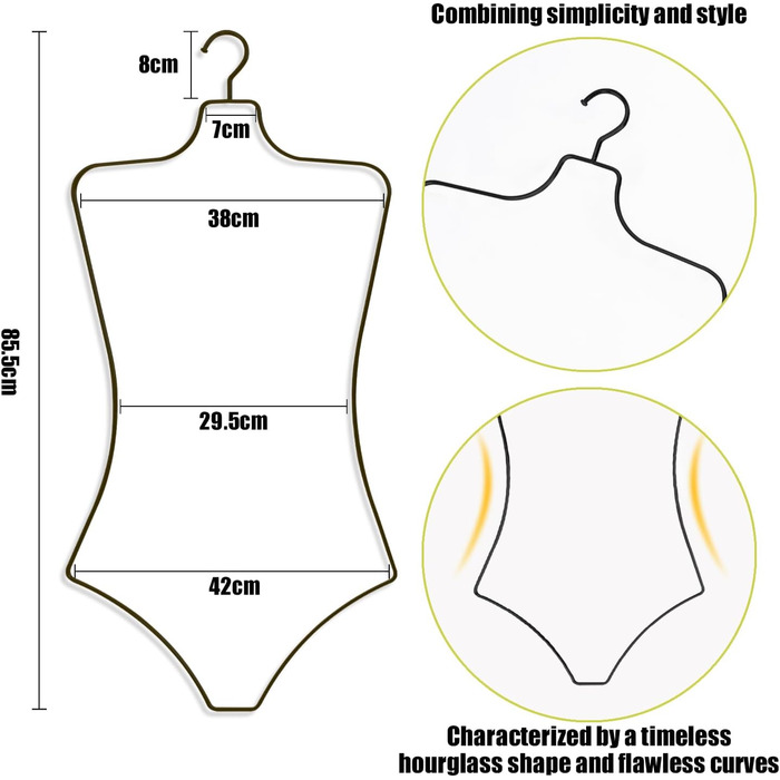 Вішалки для фігури UIZLVEU, розкішні, чорний металевий дріт, вішалки для купальників та бікіні, вішалки для білизни для організації гардеробу, вішалки для плавальних костюмів для сукні, майки, бюстгальтера чорні 30 шт.