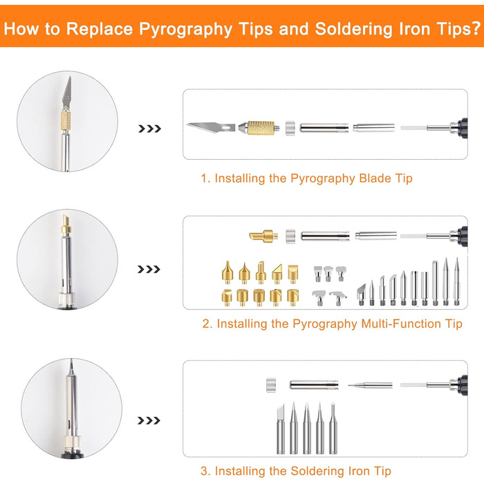 Набір для пірографії з паяльником 80 Вт, РК-дисплей та аксесуари для гравірування по дереву та шкірі