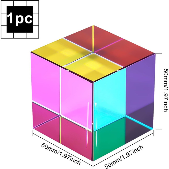 Кольоровий куб 50мм K9 скляна призма спеціальний куб RGB дисперсійна призма призма кришталевий куб для настільного декору призма призма зміна світла куб для подарункових оптичних навчальних посібників