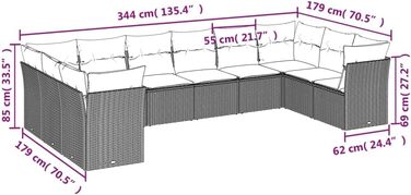 Набір садових диванів 10 шт., Набір садових меблів з подушками для зберігання, група сидінь для садового патіо, модульний садовий диван лаунж, бежевий полі ротанг бежевий і кремовий