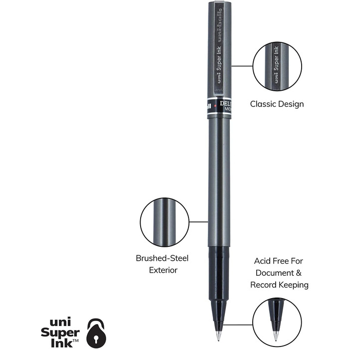 Водонепроникна ручка Deluxe Roller Ball Stick, чорне чорнило, Micro - Dozen від Uni-ball