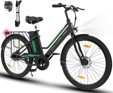 Дюймовий електронний велосипед, літієва батарея 36V/8,4Ah Ebike, електричний велосипед для жінок, чоловіків, круїзний міський велосипед, двигун 250 Вт, до 35-70 км чорний, 26-