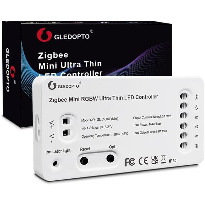 Контролер світлодіодної стрічки GLEDOPTO ZIGBEE3.02.4G Mini RGB RGB Контролер світлової стрічки DC5-12-24V Голосове керування за допомогою програми Сумісний з Tuya SmartThings Storeo Echo Plus